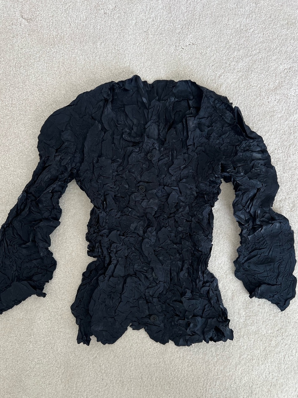 Vintage Women's Navy Textured Long-Sleeve Blouse